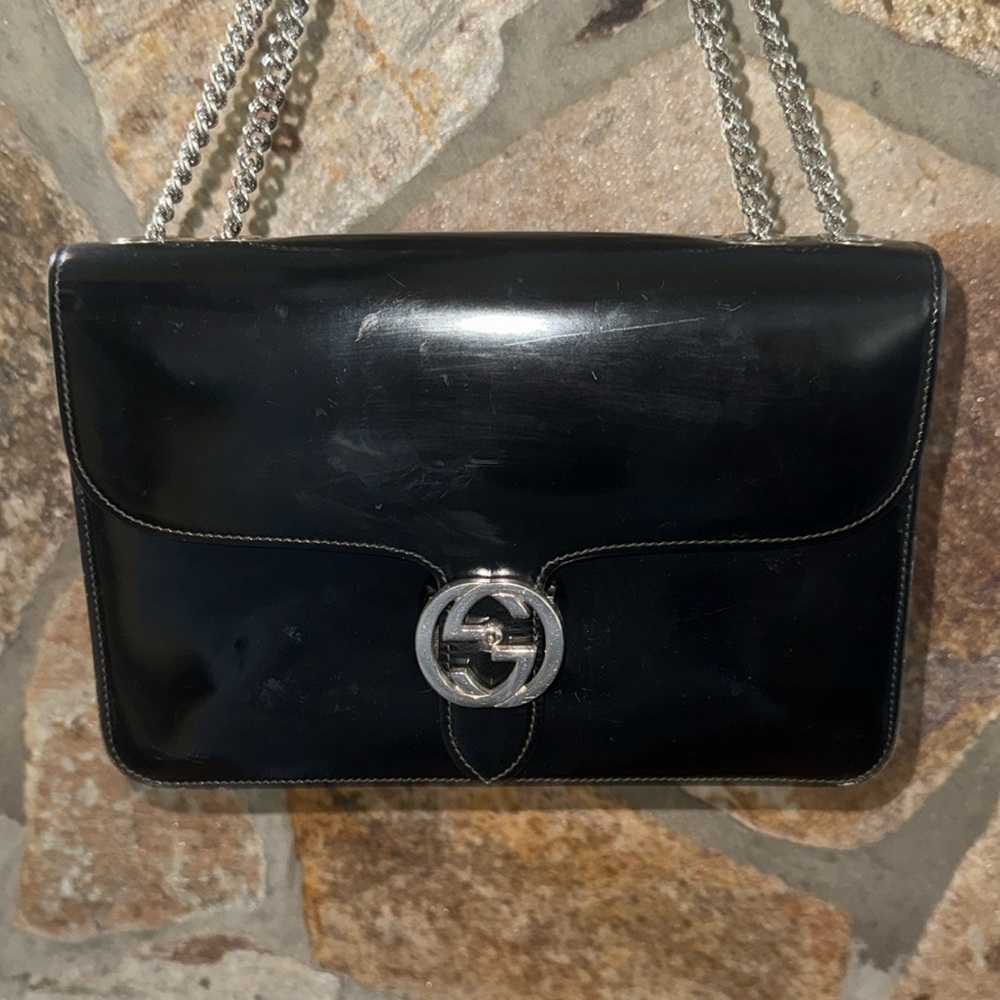 Authentic Gucci Black Leather Chain Shoulder Bag Gucci Black Patent leather - Picture 3 of 16